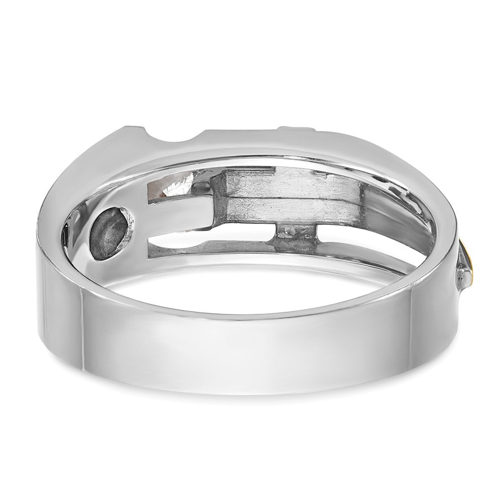 14K Zweifarbiges Gold Herren-Kreuz-Ring, satiniert, mit 0,3K Diamanten, komplett besetzt
