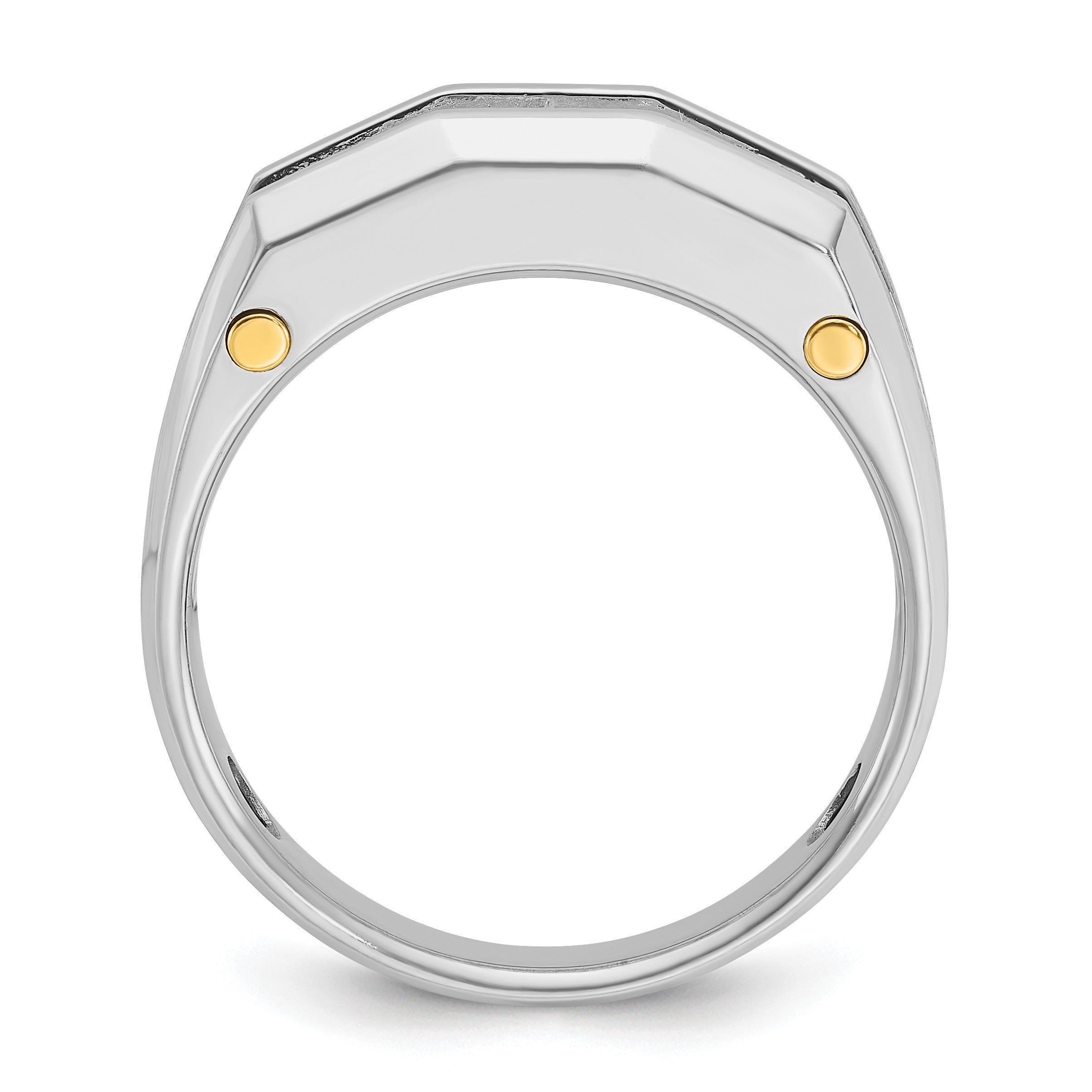 14K Bicolor Gold Herren-Diamantring, poliert und satiniert, 1K Diamant, komplett besetzt