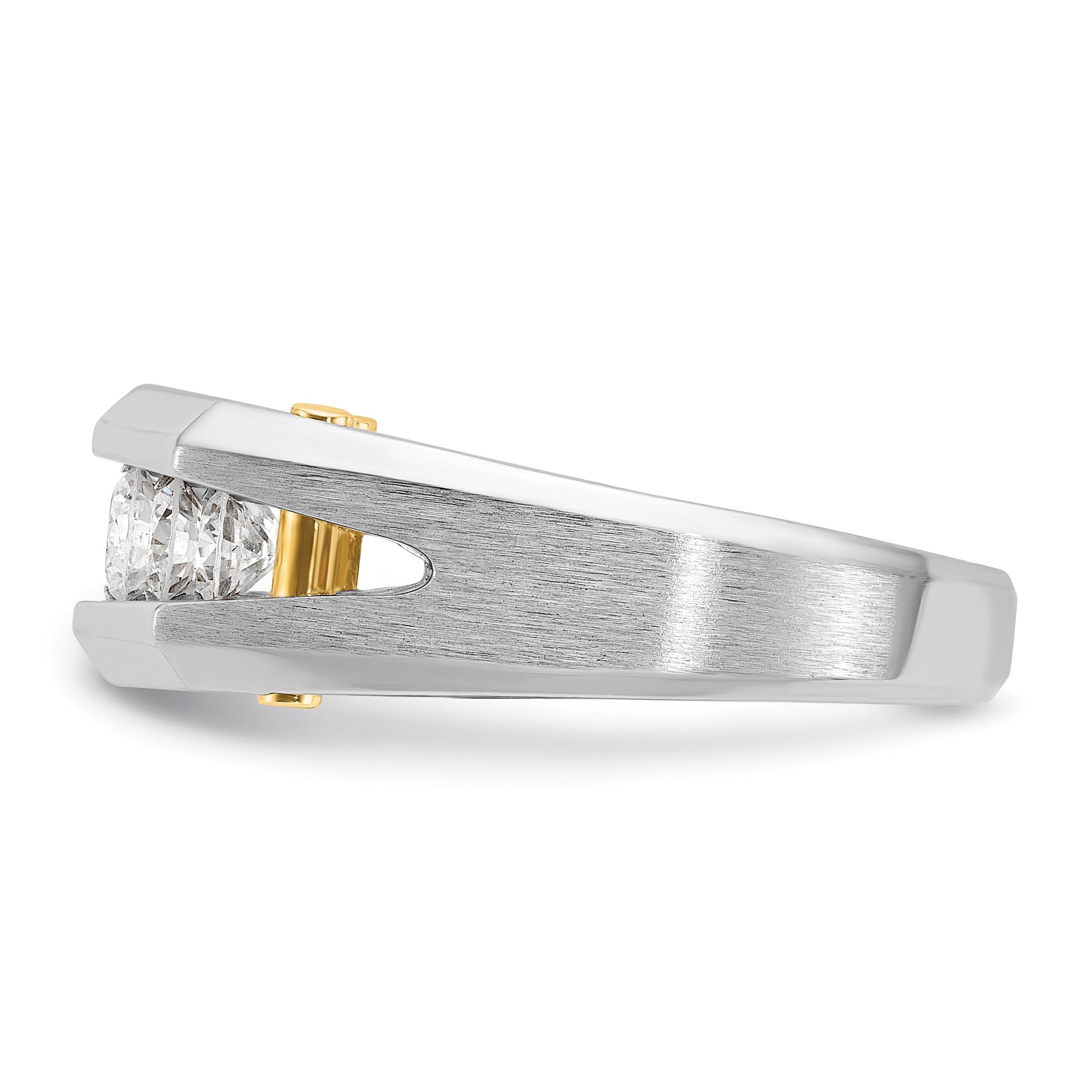 14K Bicolor Gold Herren-Diamantring, poliert und satiniert, 1K Diamant, komplett besetzt
