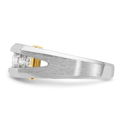 14K Bicolor Gold Herren-Diamantring, poliert und satiniert, 1K Diamant, komplett besetzt