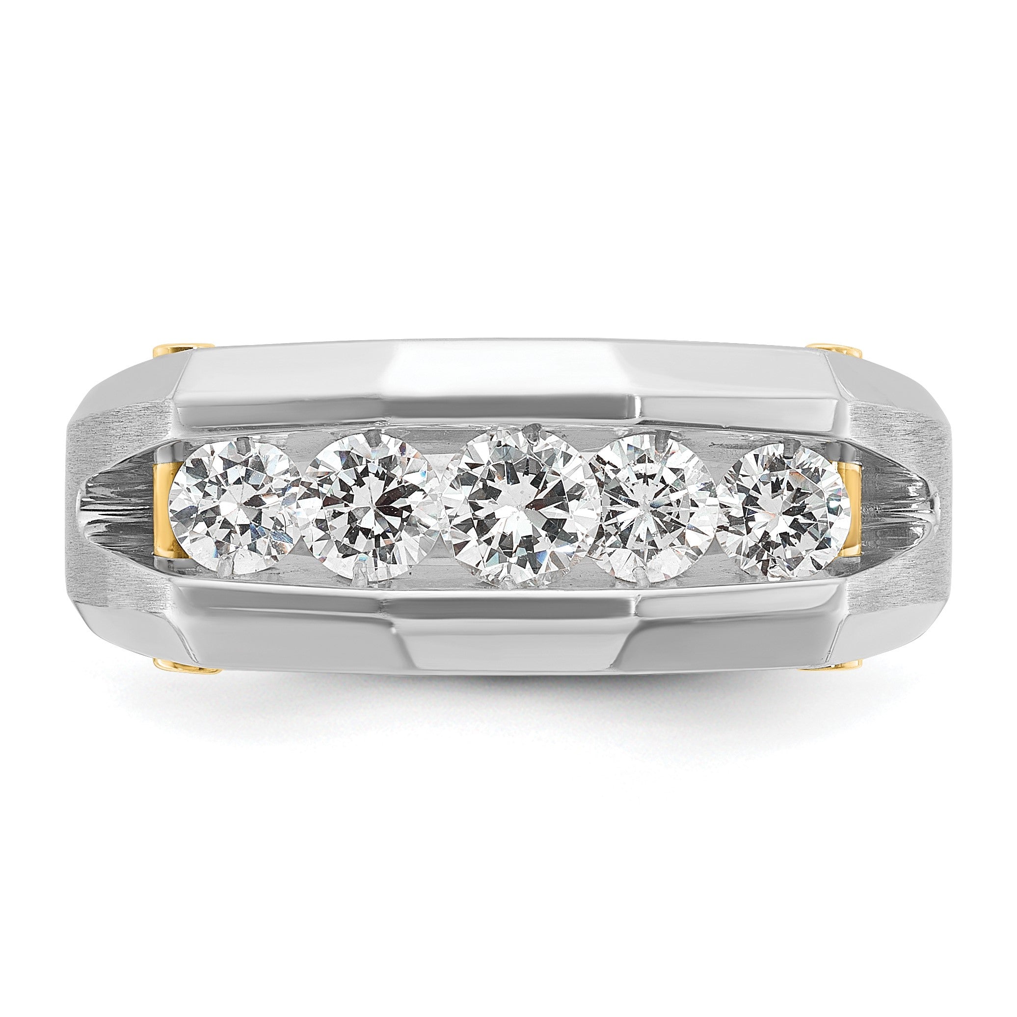 14K Bicolor Gold Herren-Diamantring, poliert und satiniert, 1K Diamant, komplett besetzt