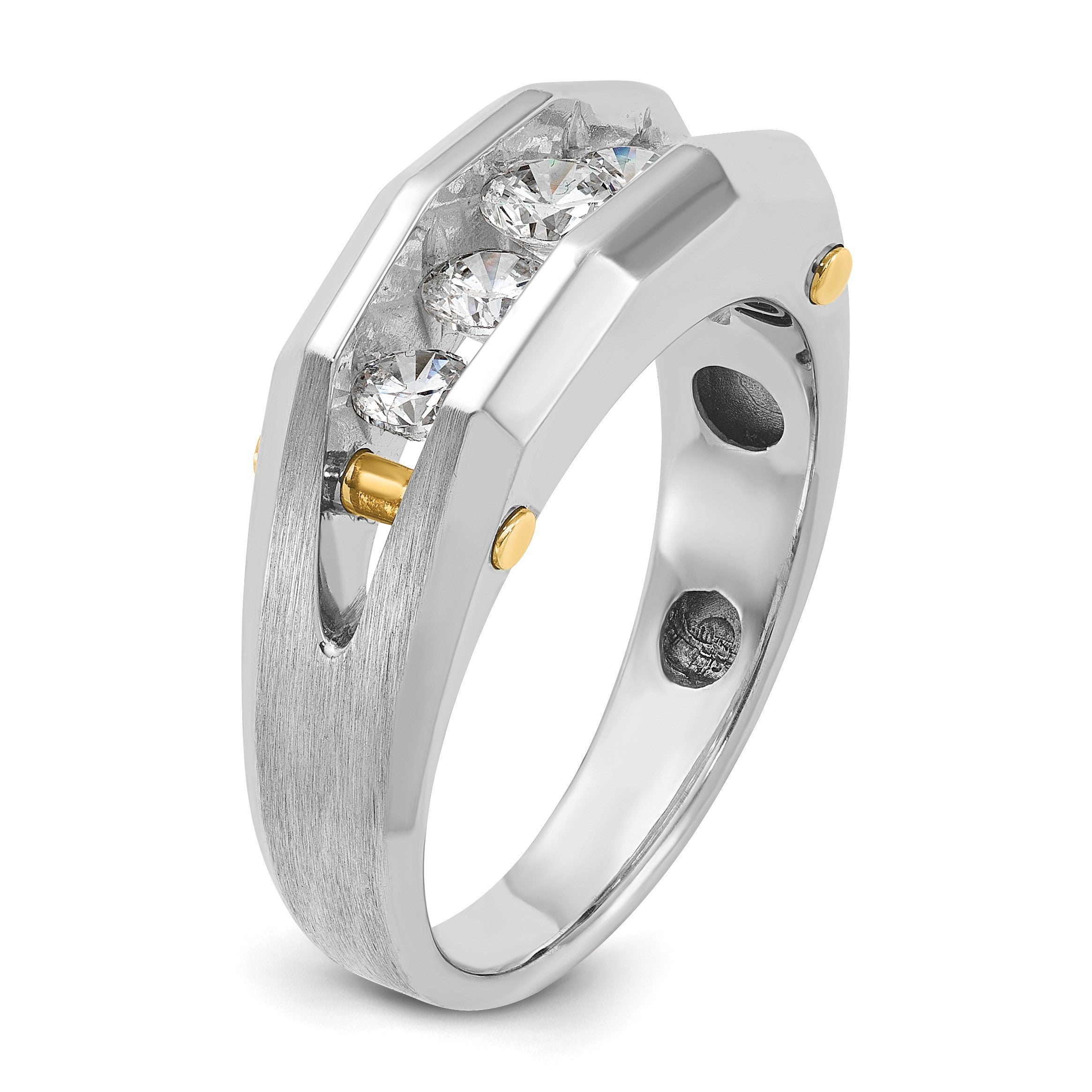 14K Bicolor Gold Herren-Diamantring, poliert und satiniert, 1K Diamant, komplett besetzt