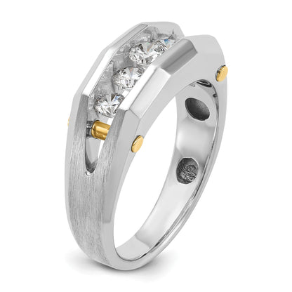 14K Bicolor Gold Herren-Diamantring, poliert und satiniert, 1K Diamant, komplett besetzt
