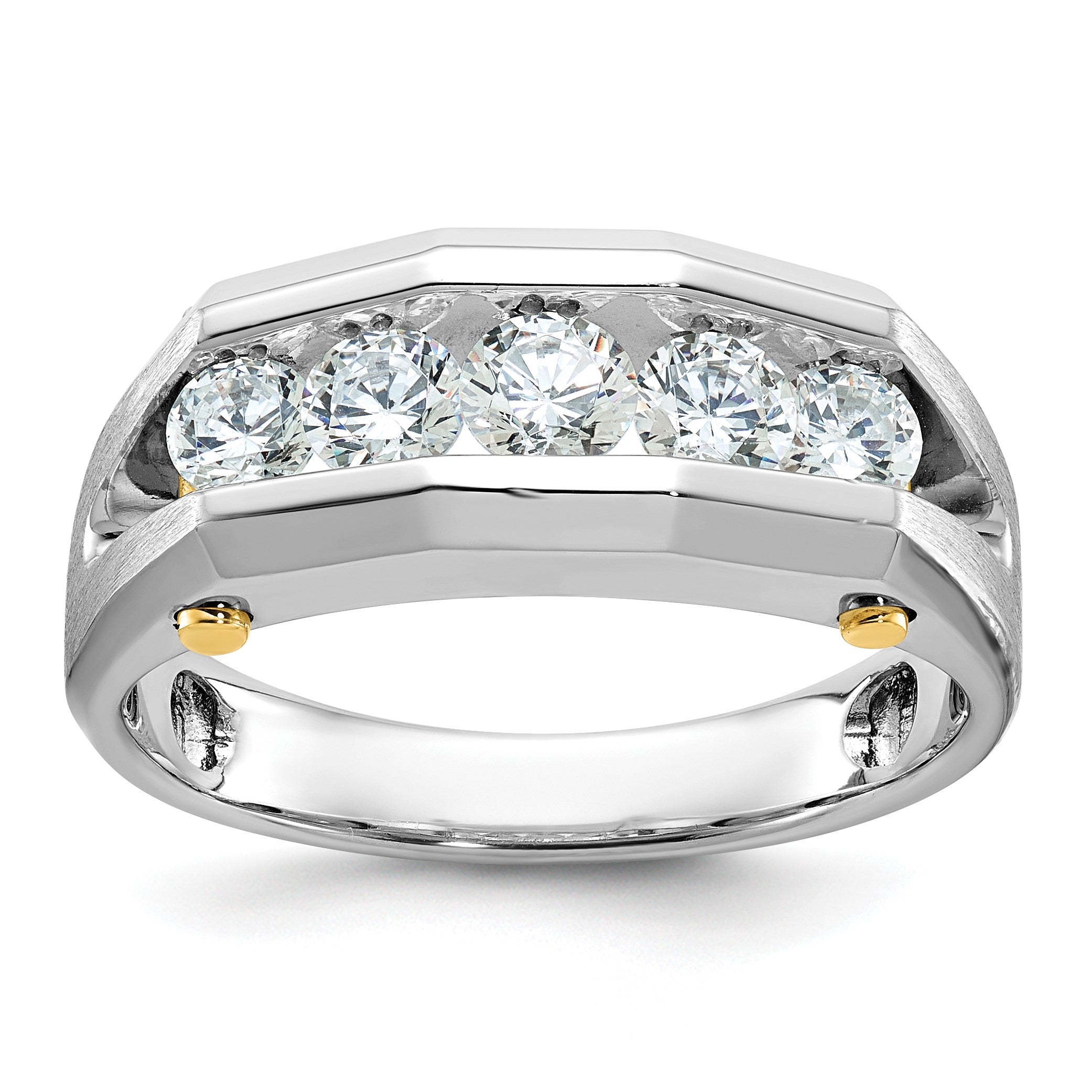 14K Bicolor Gold Herren-Diamantring, poliert und satiniert, 1K Diamant, komplett besetzt