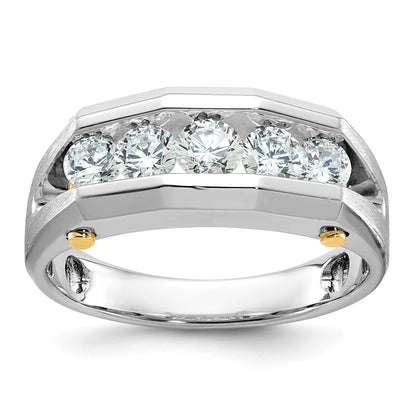 14K Bicolor Gold Herren-Diamantring, poliert und satiniert, 1K Diamant, komplett besetzt