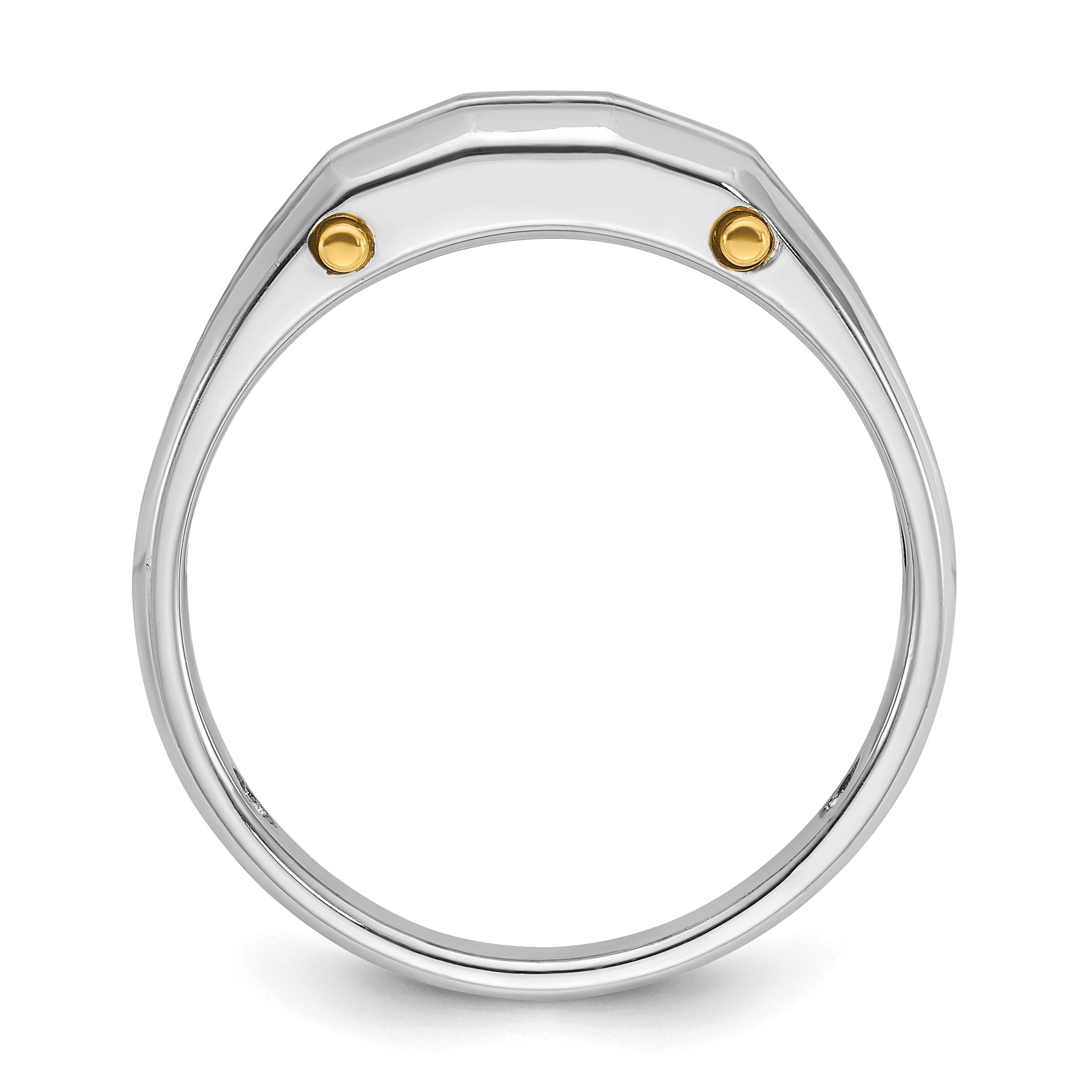 14K Bicolor-Gold Herren-Ring, poliert und satiniert, mit 0,25K Diamanten, komplett besetzt