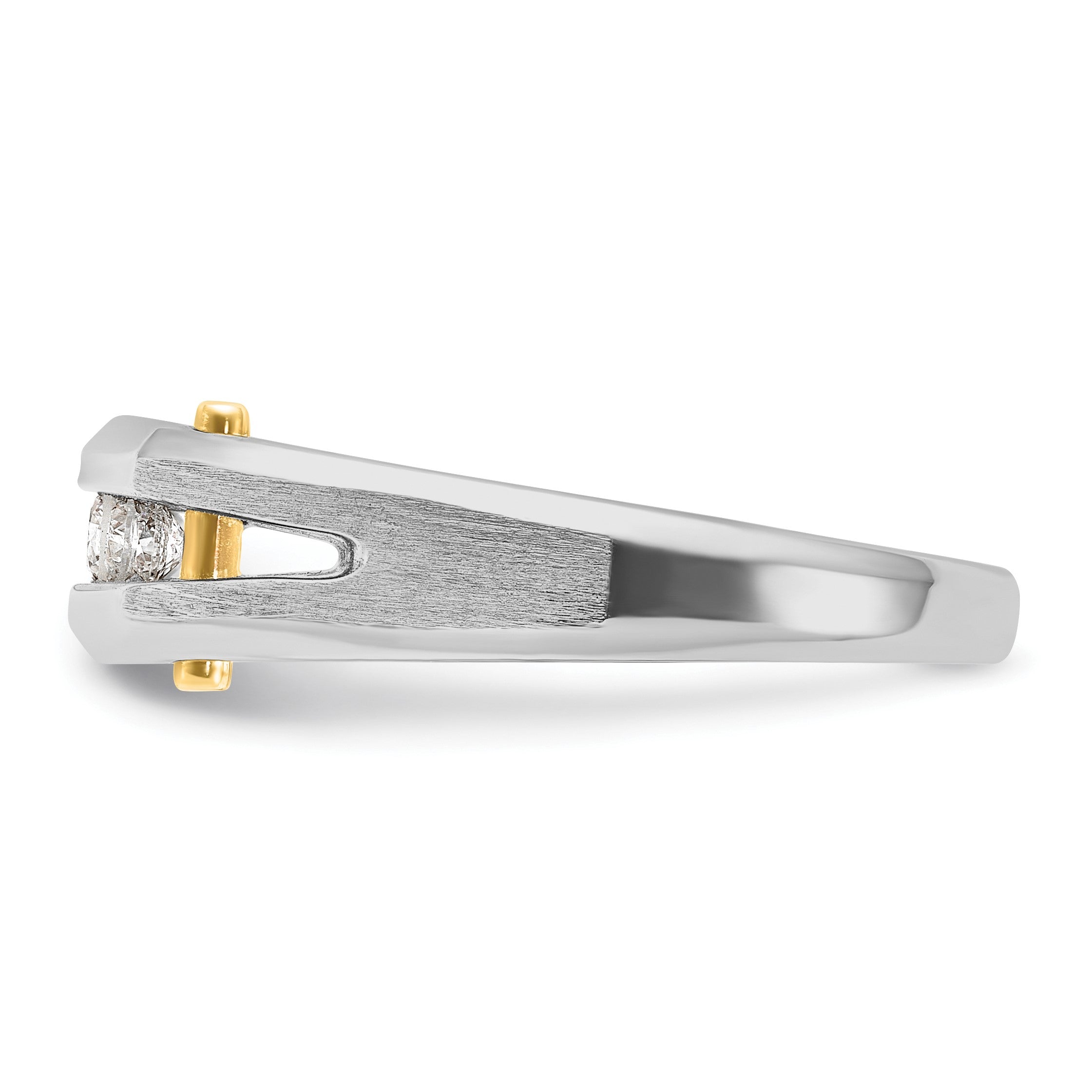 14K Bicolor-Gold Herren-Ring, poliert und satiniert, mit 0,25K Diamanten, komplett besetzt