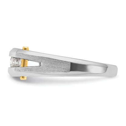 14K Bicolor-Gold Herren-Ring, poliert und satiniert, mit 0,25K Diamanten, komplett besetzt