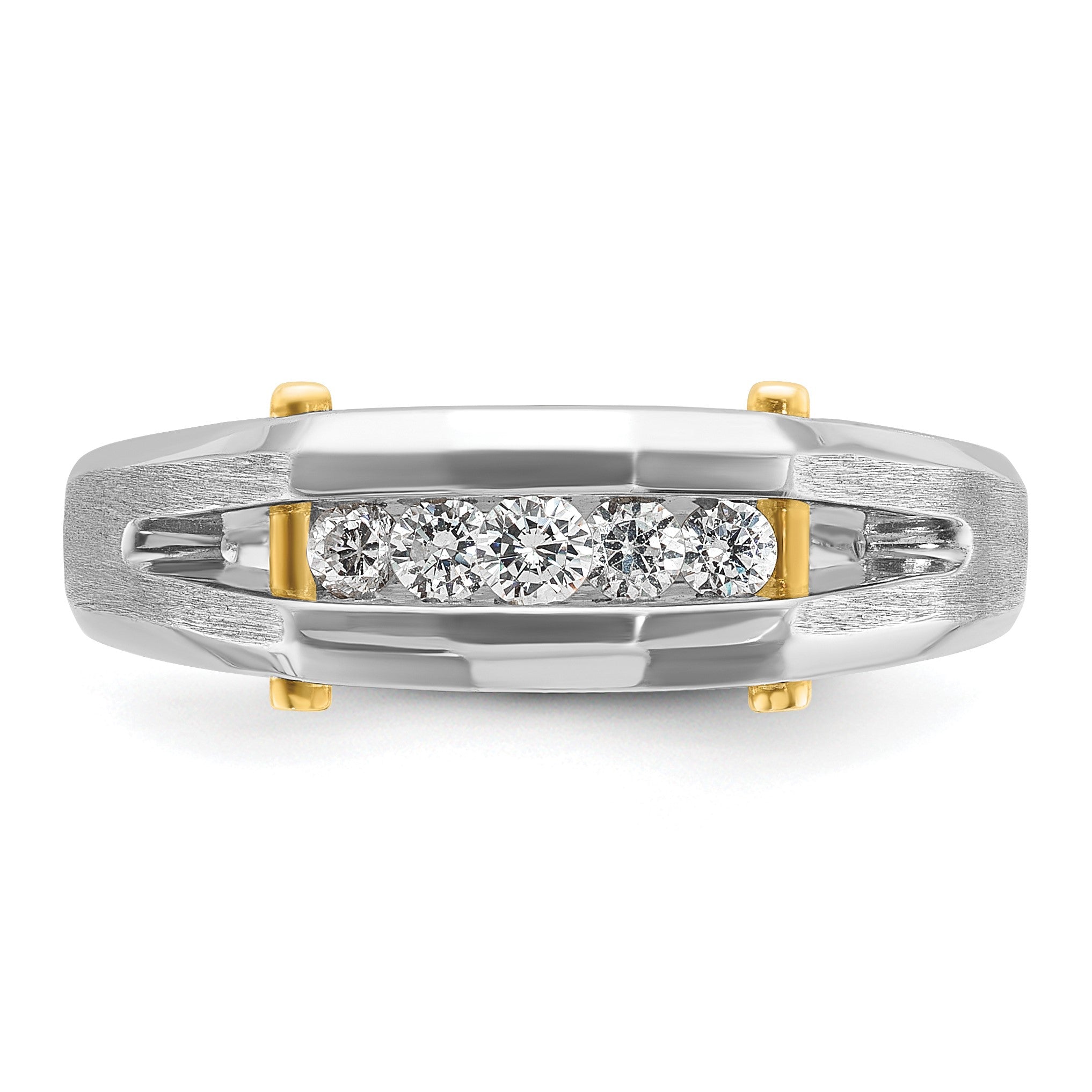14K Bicolor-Gold Herren-Ring, poliert und satiniert, mit 0,25K Diamanten, komplett besetzt