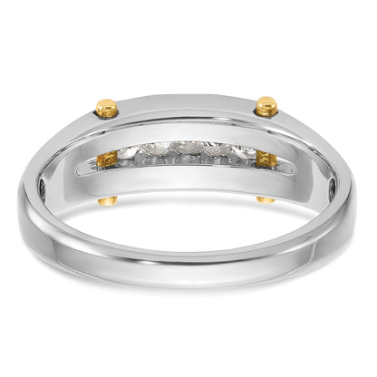 14K Bicolor-Gold Herren-Ring, poliert und satiniert, mit 0,25K Diamanten, komplett besetzt