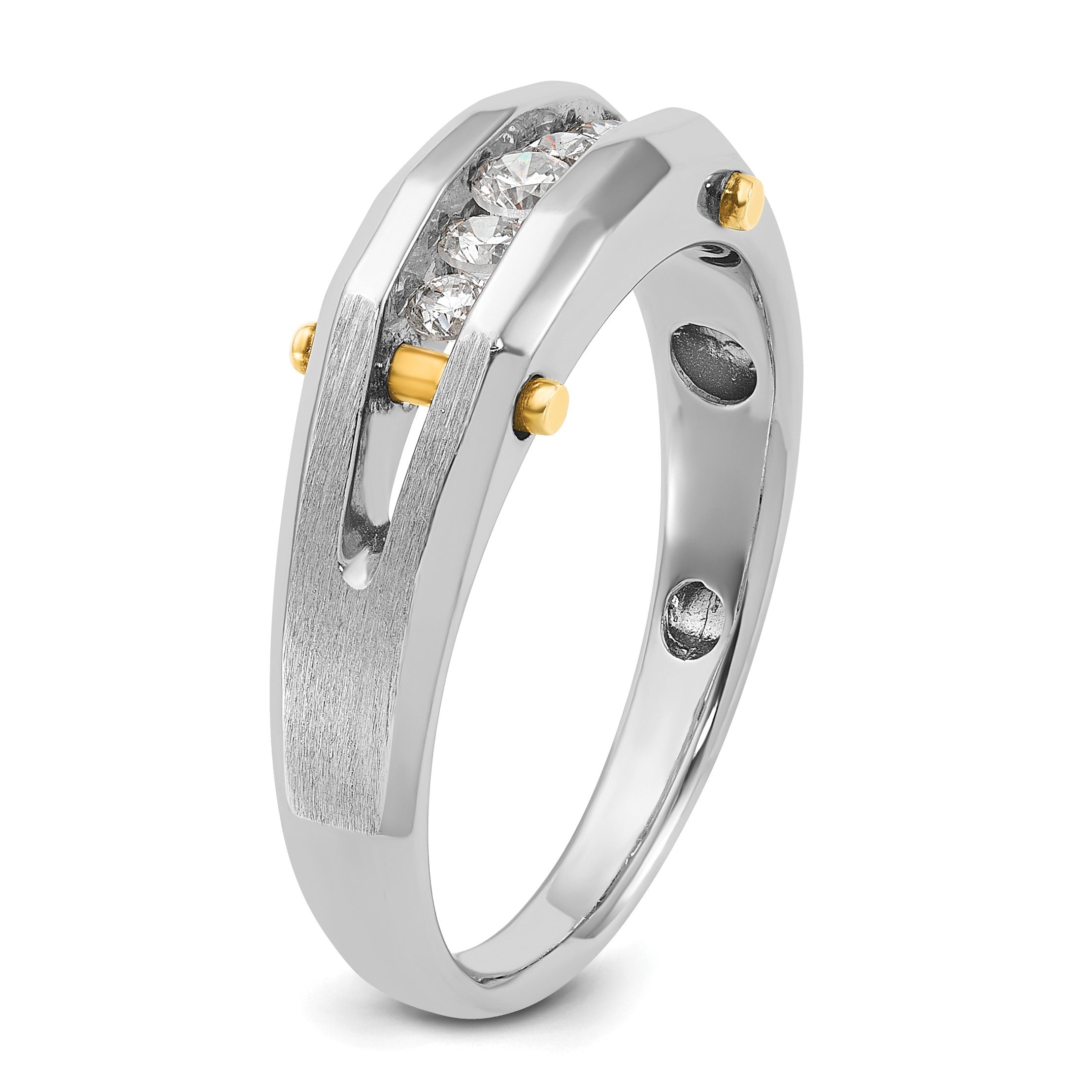 14K Bicolor-Gold Herren-Ring, poliert und satiniert, mit 0,25K Diamanten, komplett besetzt
