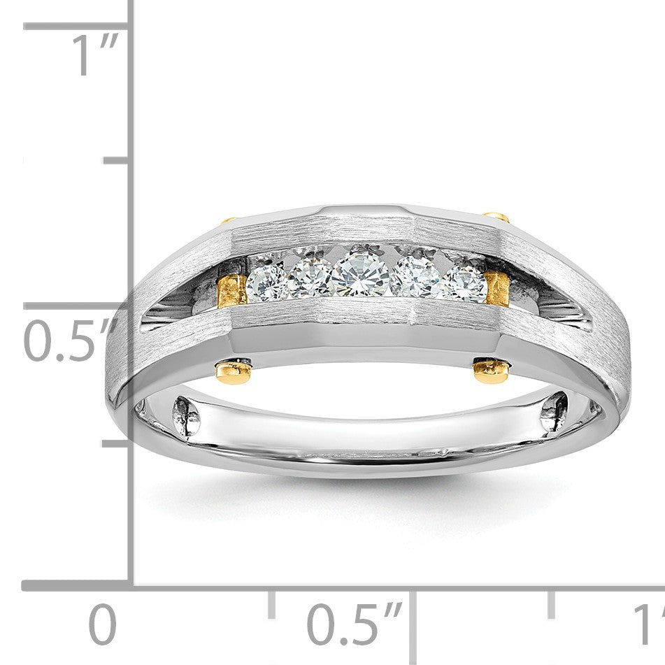 14K Bicolor-Gold Herren-Ring, poliert und satiniert, mit 0,25K Diamanten, komplett besetzt