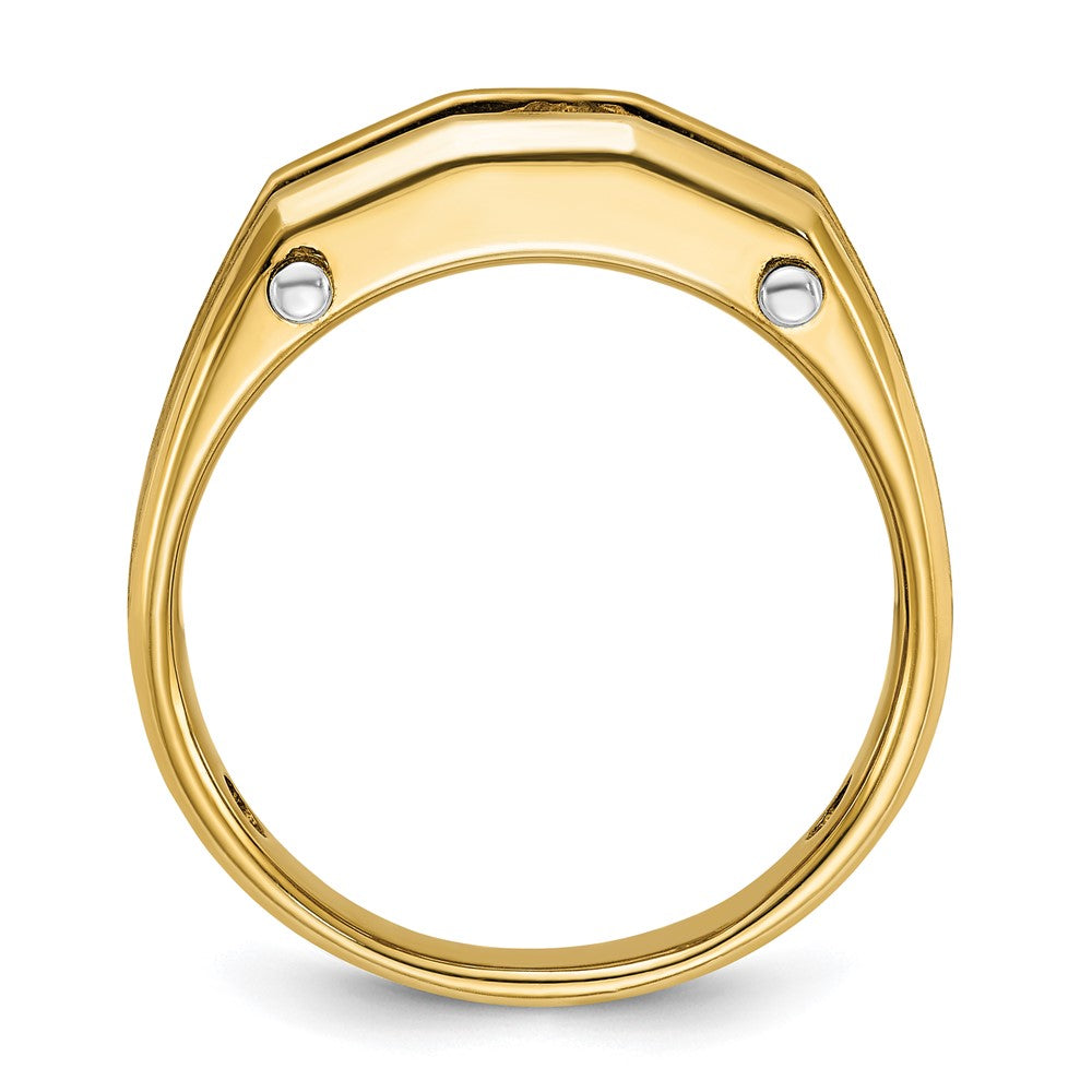 14K Bicolor-Gold Herren-Ring, poliert und satiniert, mit 0,5K Diamanten, komplett besetzt