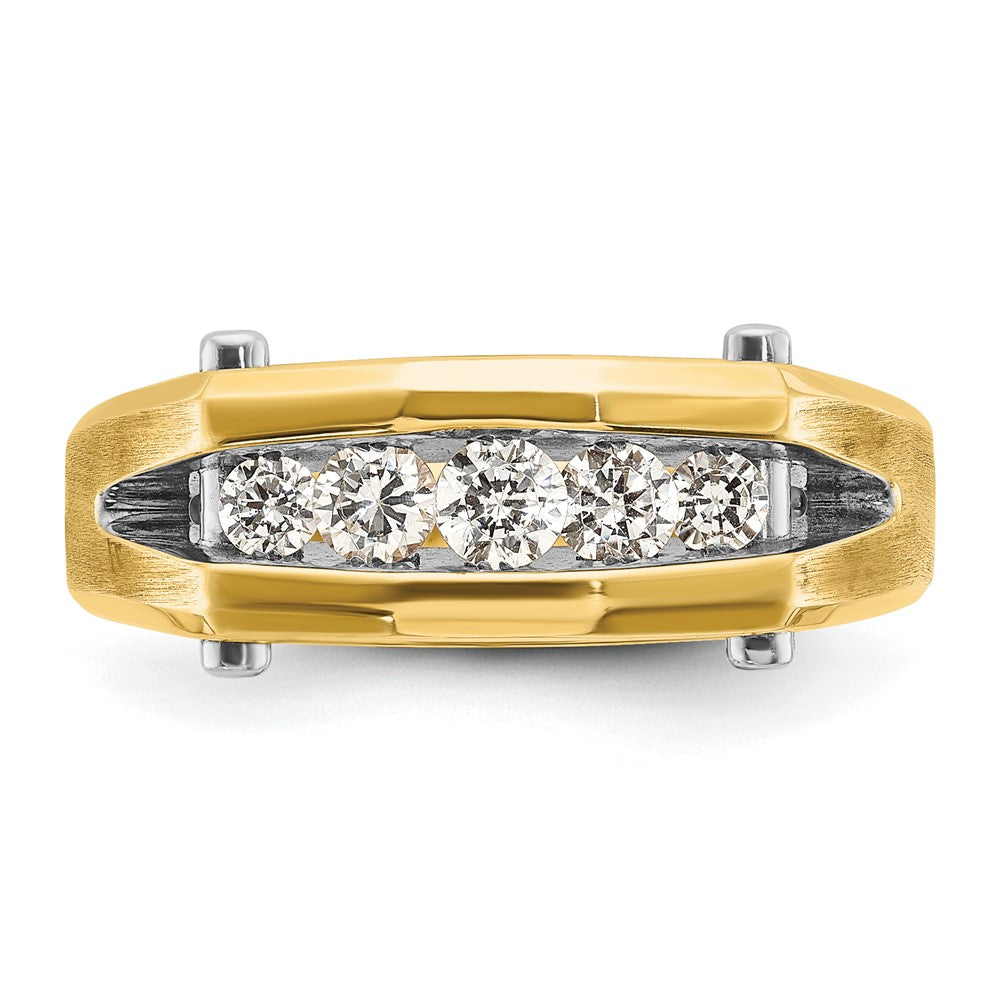 14K Bicolor-Gold Herren-Ring, poliert und satiniert, mit 0,5K Diamanten, komplett besetzt