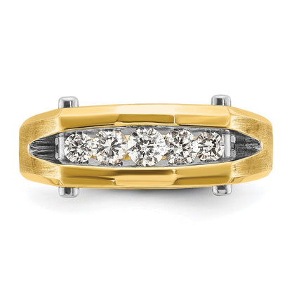 14K Bicolor-Gold Herren-Ring, poliert und satiniert, mit 0,5K Diamanten, komplett besetzt