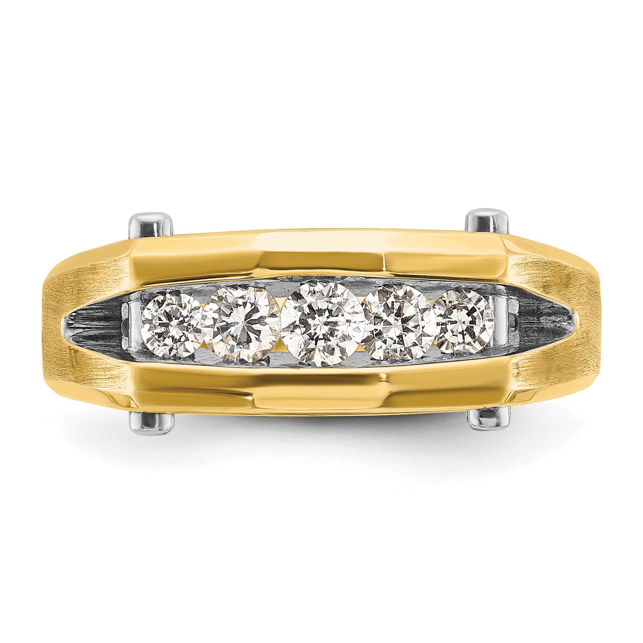 14K Bicolor Herrenring mit 0,5 ct. im Labor gezüchteten Diamanten VS/SI+ G+, Fünf-Stein, poliert und satiniert