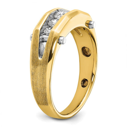 14K Bicolor-Gold Herren-Ring, poliert und satiniert, mit 0,5K Diamanten, komplett besetzt