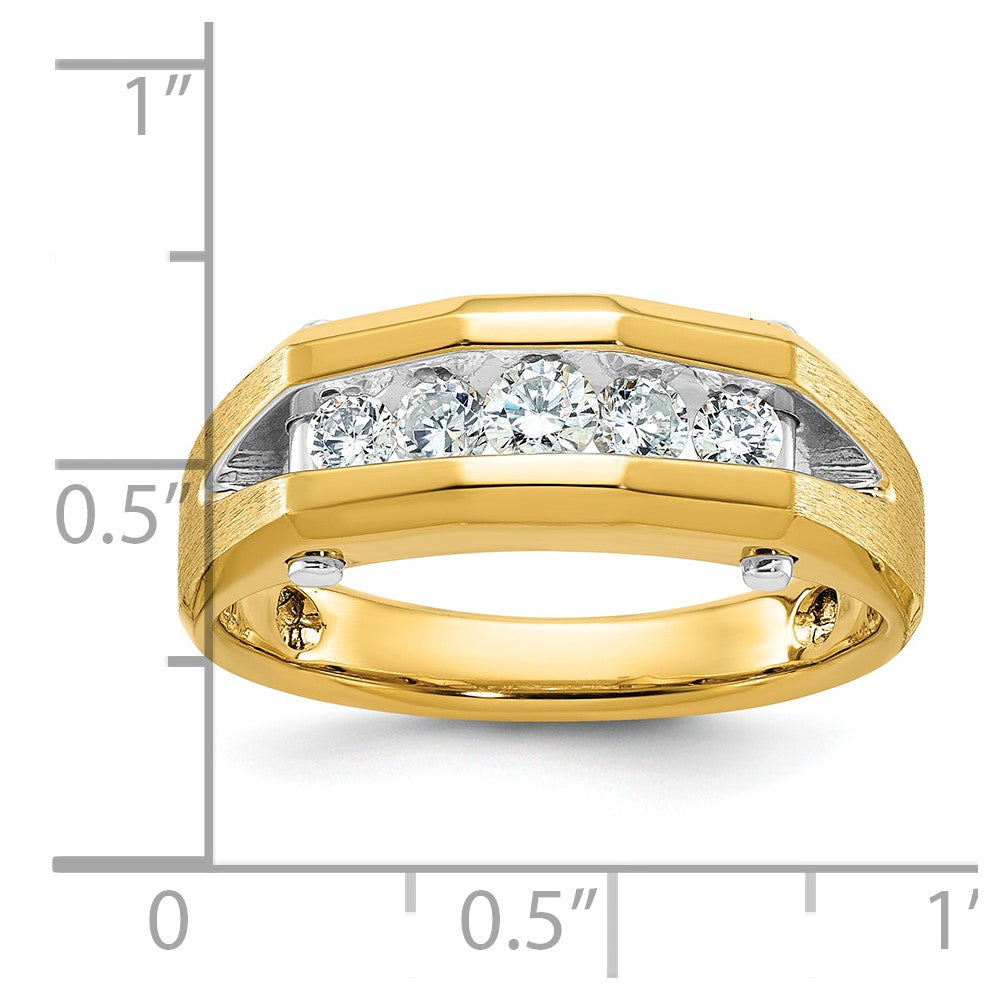 14K Bicolor-Gold Herren-Ring, poliert und satiniert, mit 0,5K Diamanten, komplett besetzt