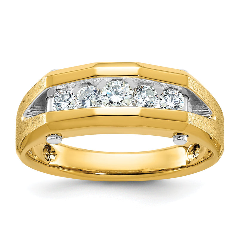 14K Bicolor Herrenring mit 0,5 ct. im Labor gezüchteten Diamanten VS/SI+ G+, Fünf-Stein, poliert und satiniert