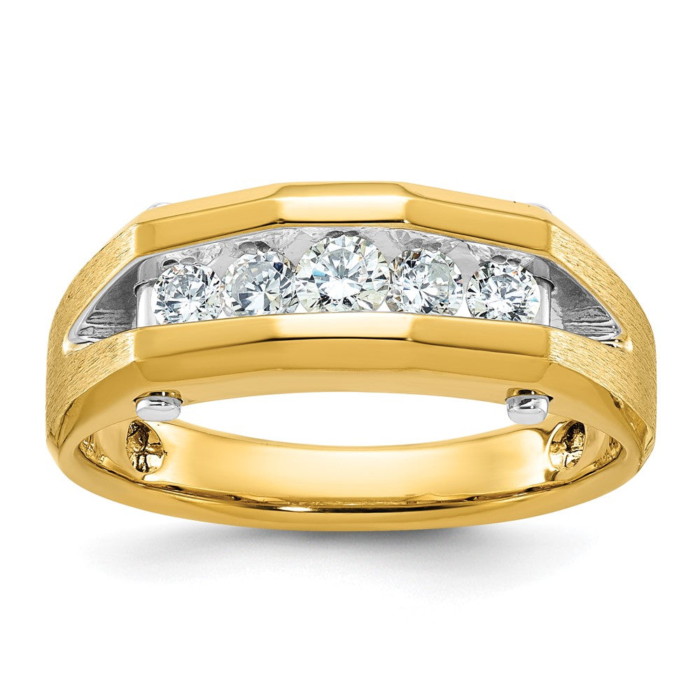 14K Bicolor-Gold Herren-Ring, poliert und satiniert, mit 0,5K Diamanten, komplett besetzt