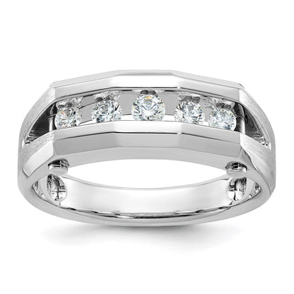 14K Weißgold Herren Ring, poliert und satiniert, mit 0,75K Diamant komplett besetzt
