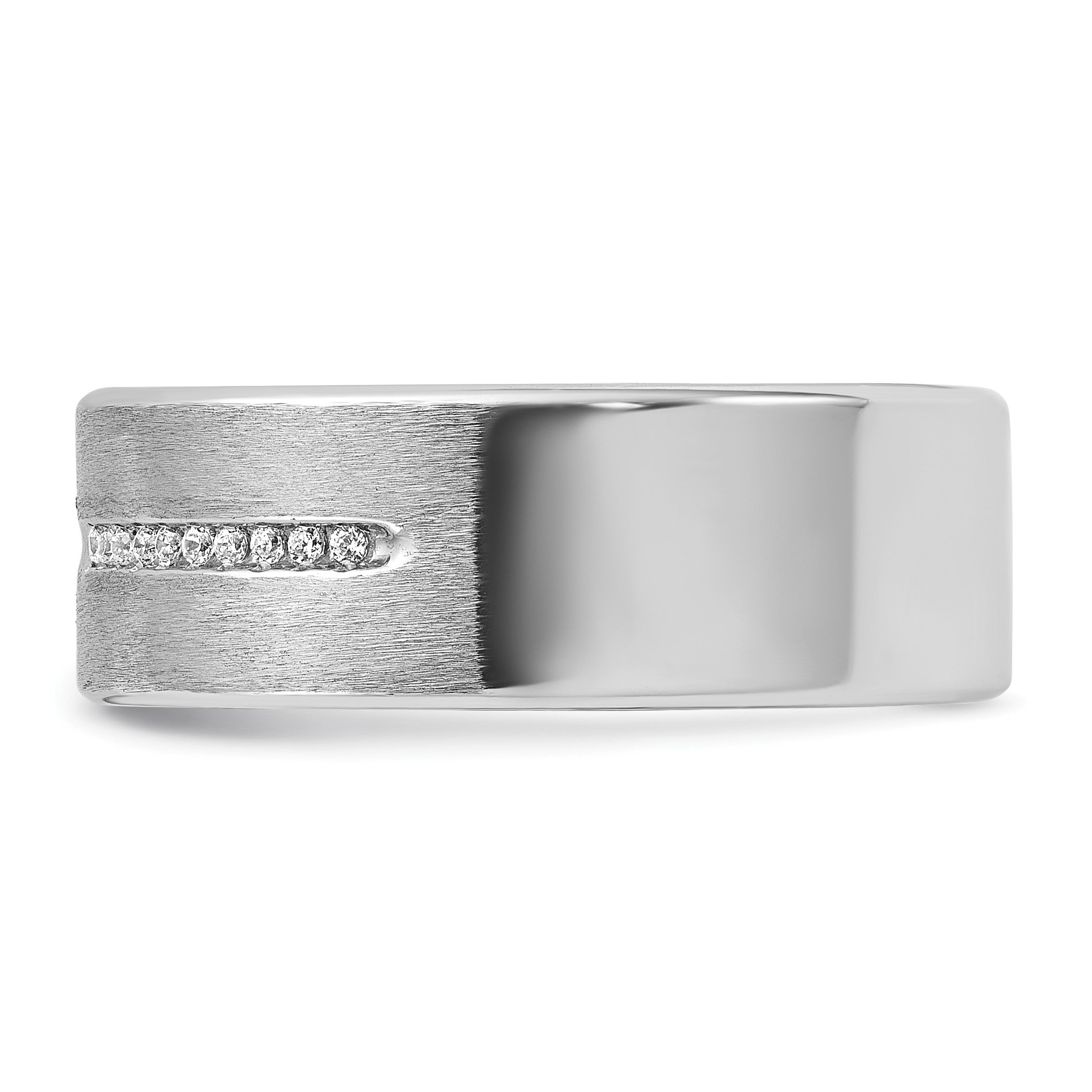 14K Weißgold Herren Ring, poliert und satiniert, mit 0,2K Diamanten, komplett besetzt