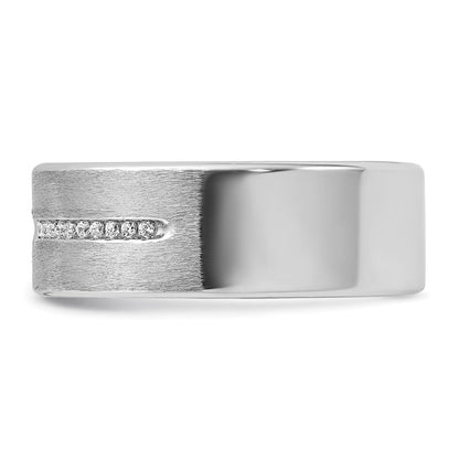 14K Weißgold Herren Ring, poliert und satiniert, mit 0,2K Diamanten, komplett besetzt