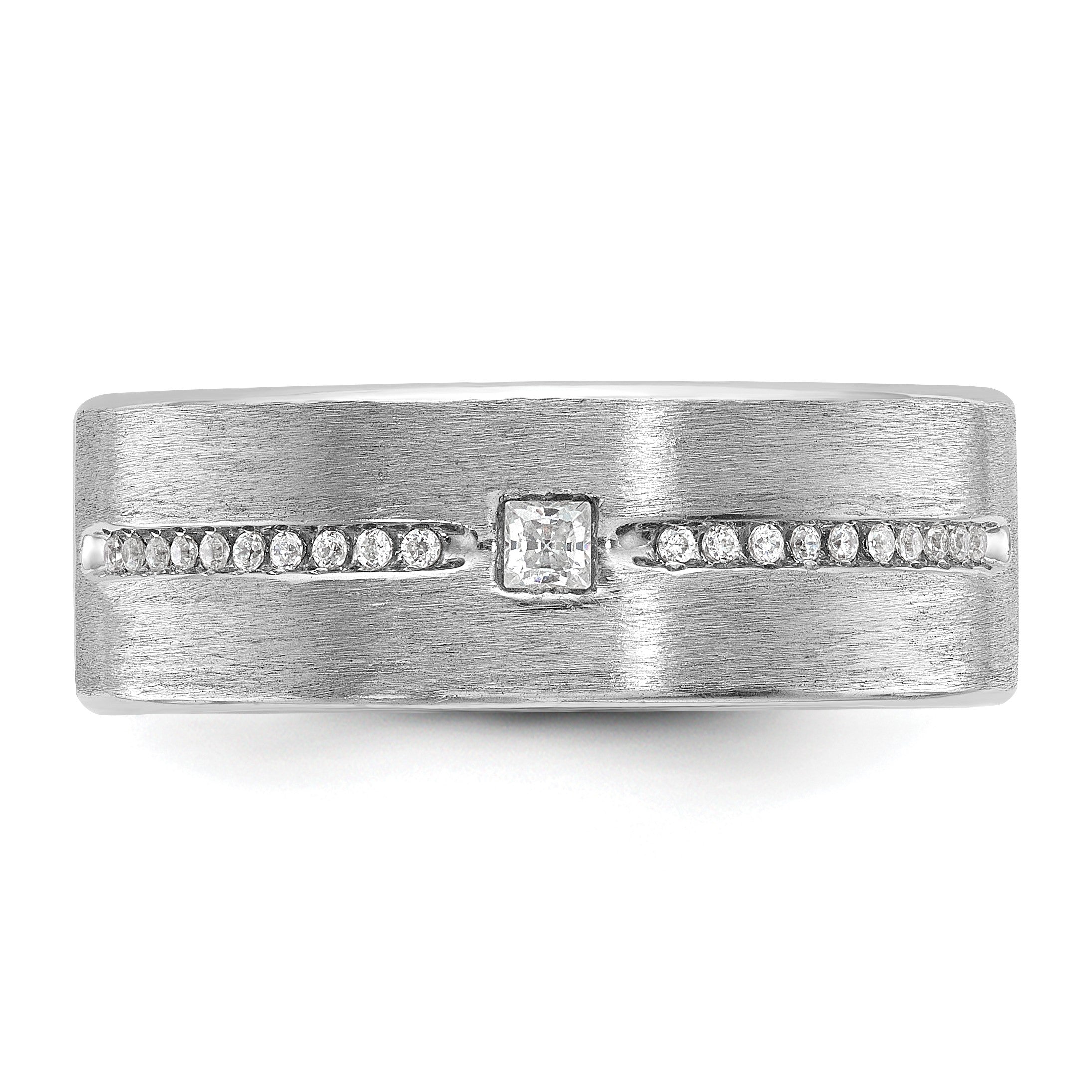 14K Weißgold Herren Ring, poliert und satiniert, mit 0,2K Diamanten, komplett besetzt