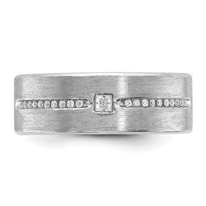 14K Weißgold Herren Ring, poliert und satiniert, mit 0,2K Diamanten, komplett besetzt