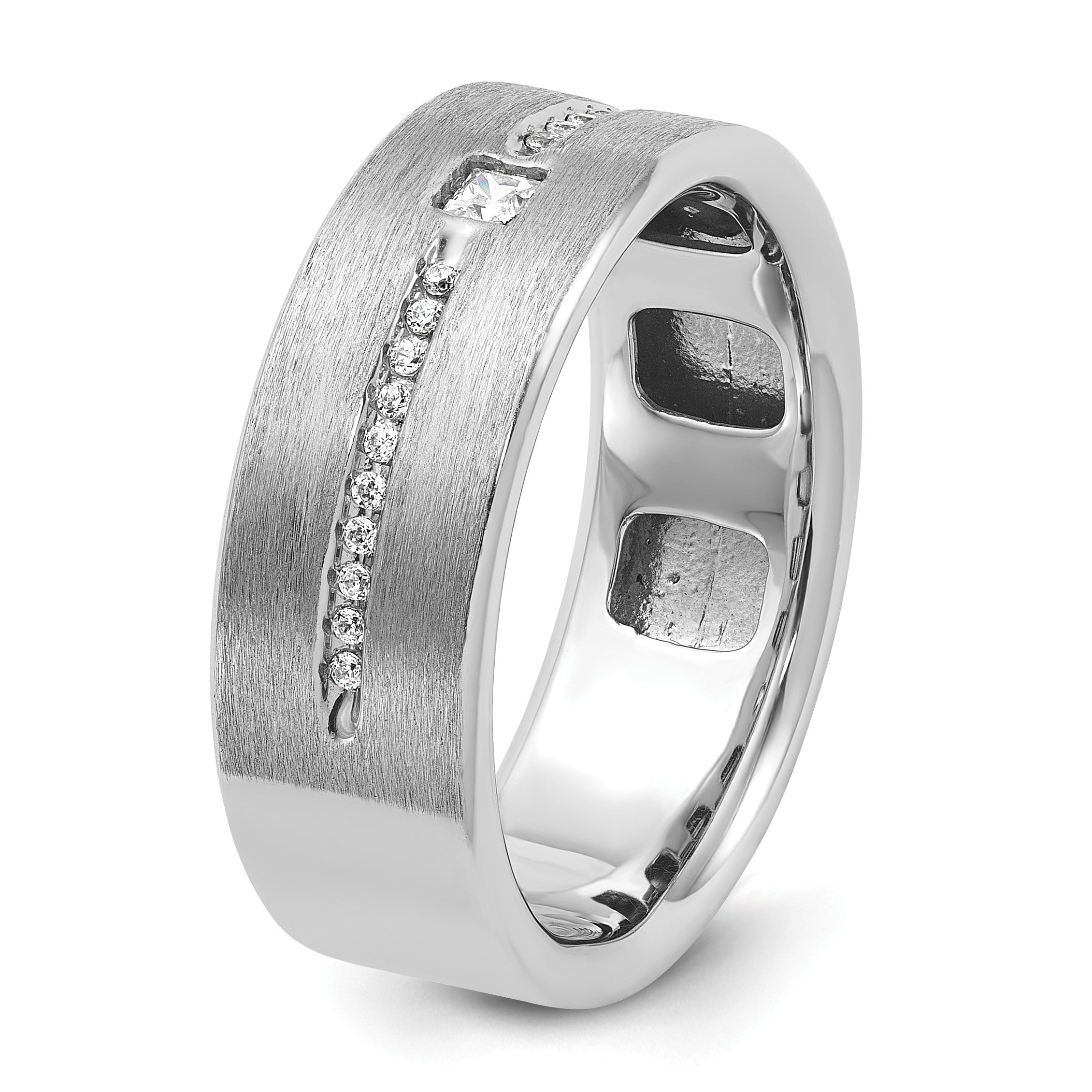 14K Weißgold Herren Ring, poliert und satiniert, mit 0,2K Diamanten, komplett besetzt