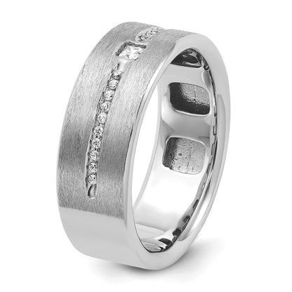 14K Weißgold Herren Ring, poliert und satiniert, mit 0,2K Diamanten, komplett besetzt