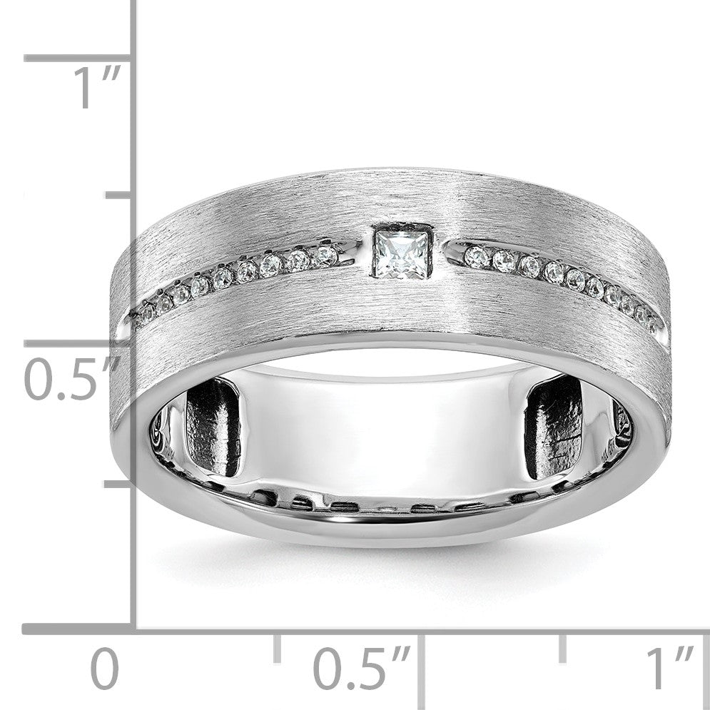 14K Weißgold Herren Ring, poliert und satiniert, mit 0,2K Diamanten, komplett besetzt