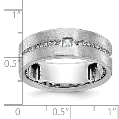 14K Weißgold Herren Ring, poliert und satiniert, mit 0,2K Diamanten, komplett besetzt