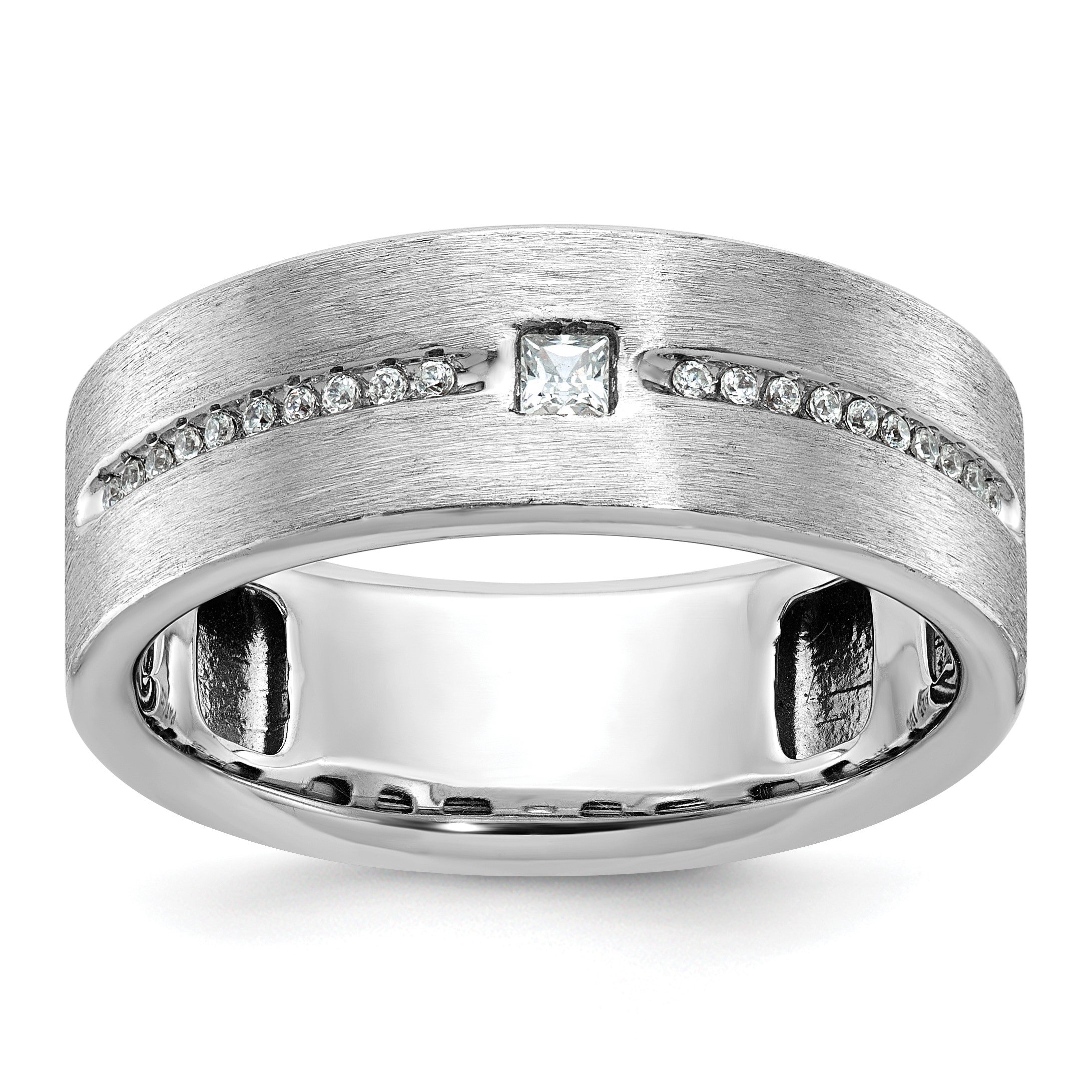 14K Weißgold Herren Ring, poliert und satiniert, mit 0,2K Diamanten, komplett besetzt
