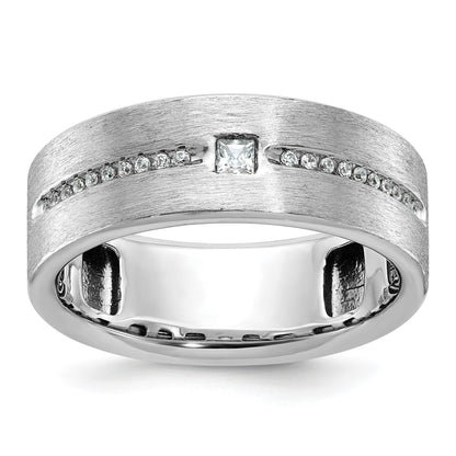 14K Weißgold Herren Ring, poliert und satiniert, mit 0,2K Diamanten, komplett besetzt