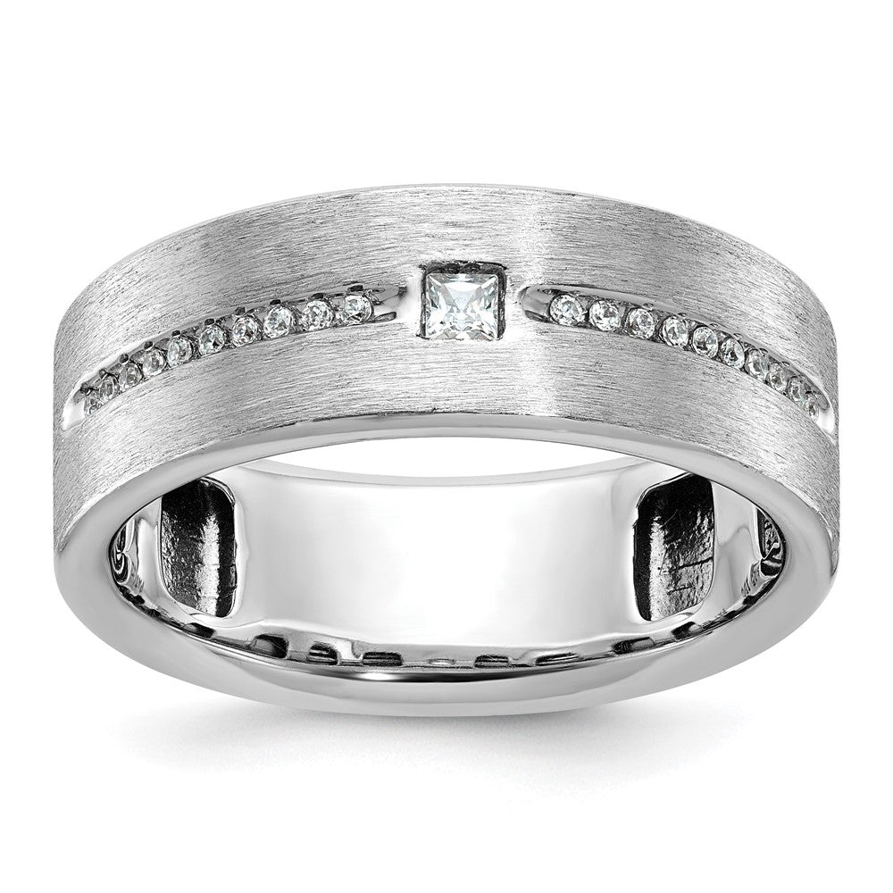 14K Weißgold Herren Ring, poliert und satiniert, mit 0,2K Diamanten, komplett besetzt