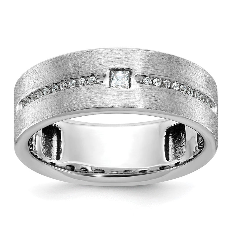 14K Weißgold Herren Ring, poliert und satiniert, mit 0,2K Diamanten, komplett besetzt