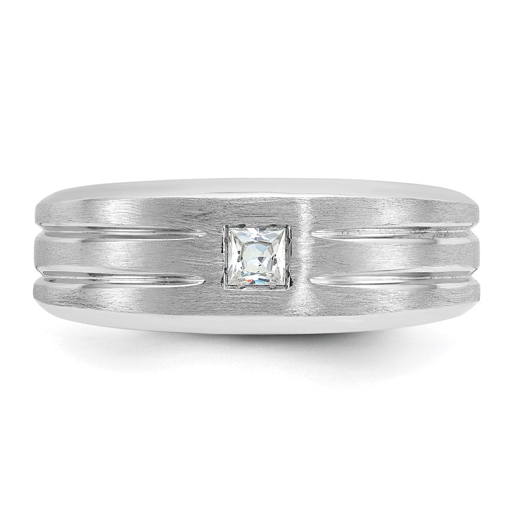 14K Weißgold Herren Ring, poliert und satiniert, mit 0,17 ct. Diamant