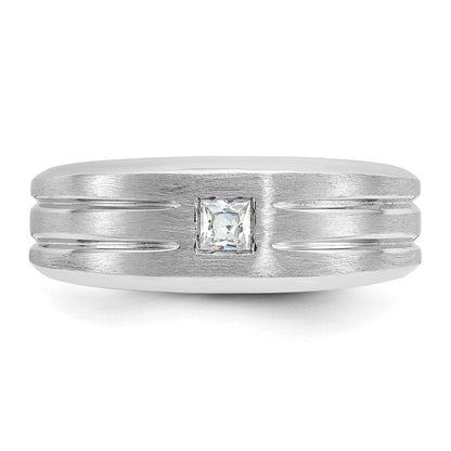 14K Weißgold Herren Ring, poliert und satiniert, mit 0,17 ct. Diamant
