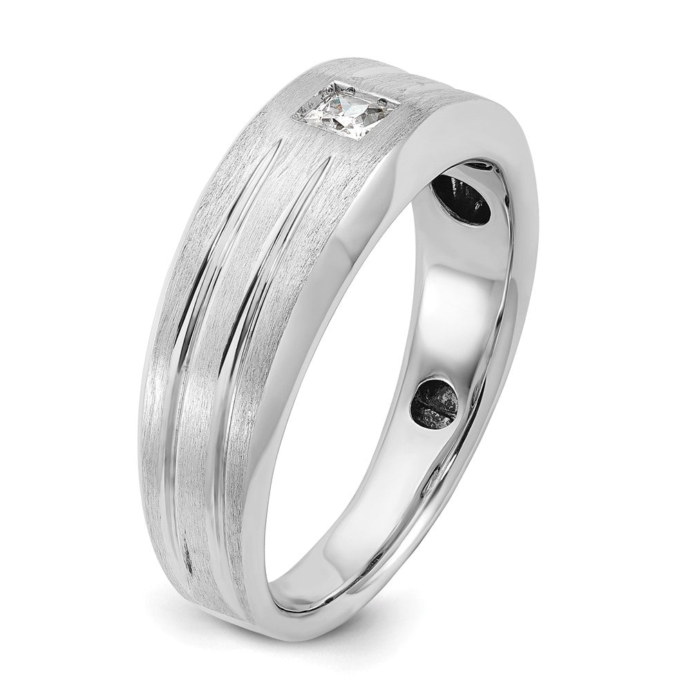 14K Weißgold Herren Ring, poliert und satiniert, mit 0,17 ct. Diamant