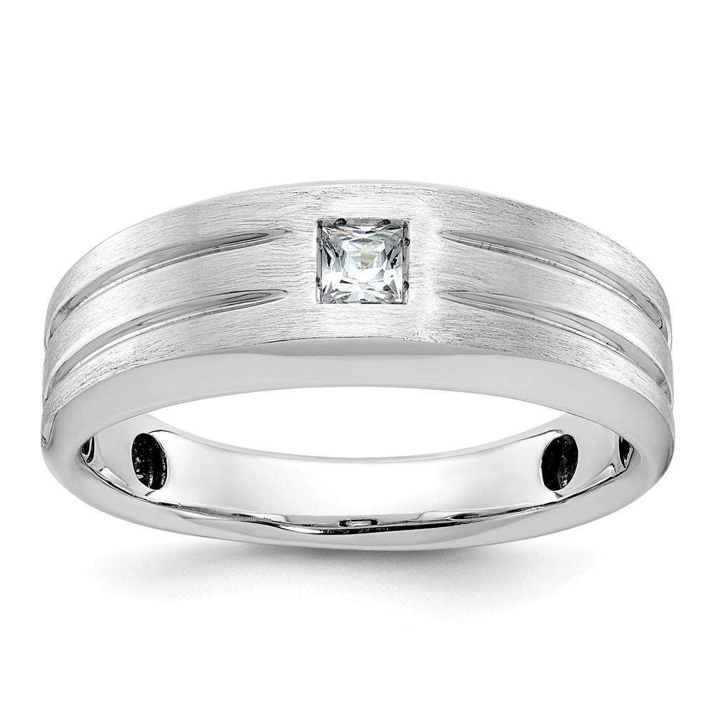 14K Weißgold Herren Ring, poliert und satiniert, mit 0,17 ct. Diamant