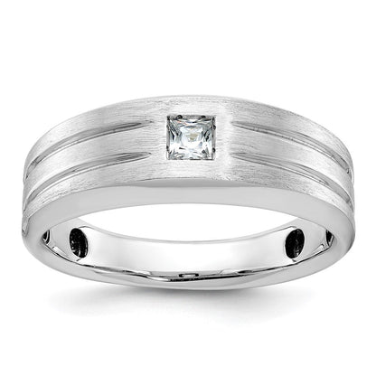 14K Weißgold Herren Ring, poliert und satiniert, mit 0,17 ct. Diamant