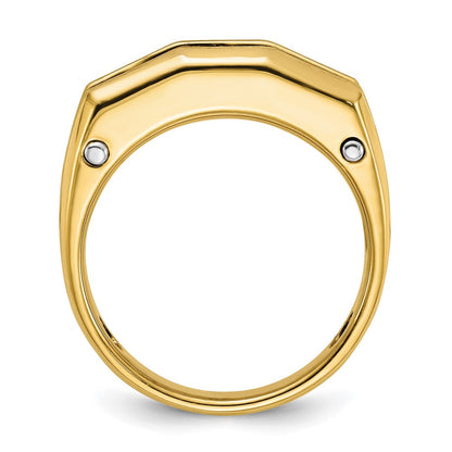 14K Bicolor-Gold Herren-Ring, poliert und satiniert, mit 1,5K Diamant, komplett besetzt