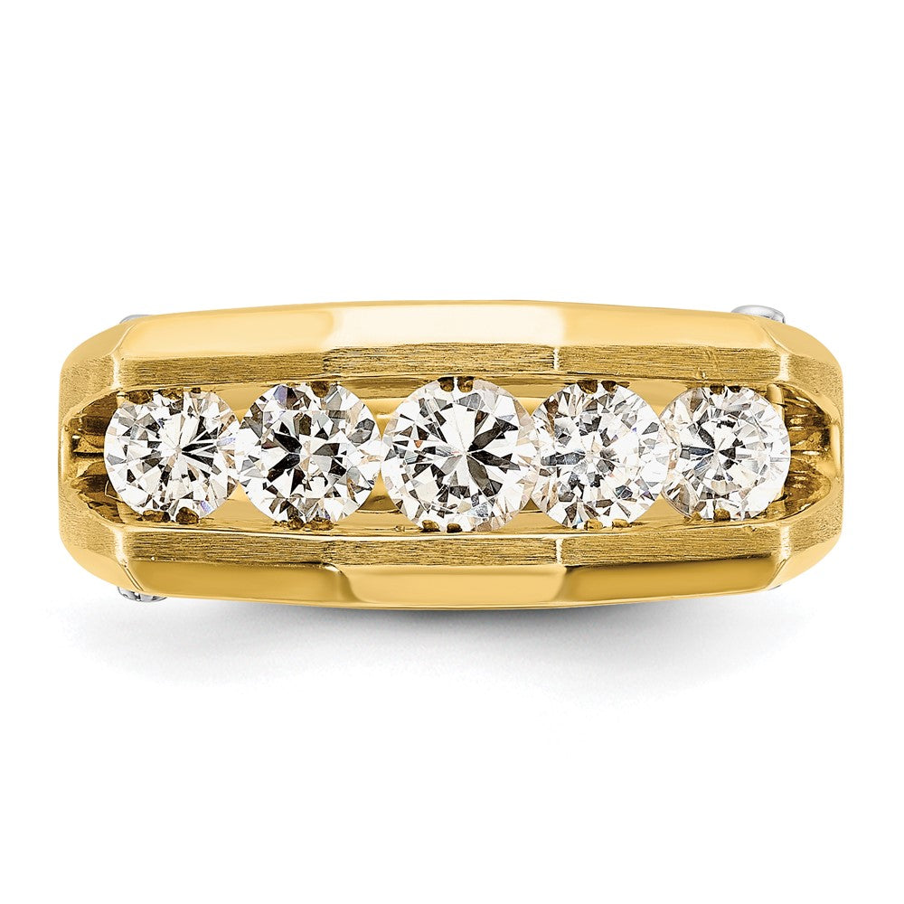 14K Bicolor-Gold Herren-Ring, poliert und satiniert, mit 1,5K Diamant, komplett besetzt