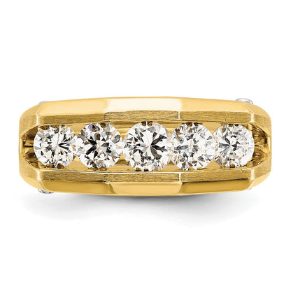 14K Bicolor-Gold Herren-Ring, poliert und satiniert, mit 1,5K Diamant, komplett besetzt