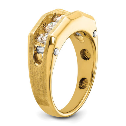 14K Bicolor-Gold Herren-Ring, poliert und satiniert, mit 1,5K Diamant, komplett besetzt