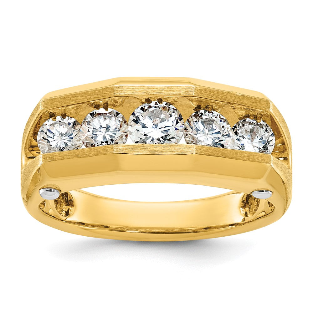 14K Bicolor Herrenring mit 1,5 ct. Labor-gezüchteten Diamanten VS/SI+ G+, Fünf-Stein, poliert und satiniert