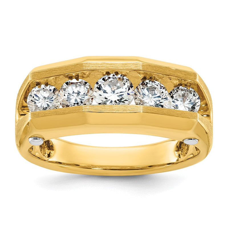 14K Bicolor Herrenring mit 1,5 ct. Labor-gezüchteten Diamanten VS/SI+ G+, Fünf-Stein, poliert und satiniert
