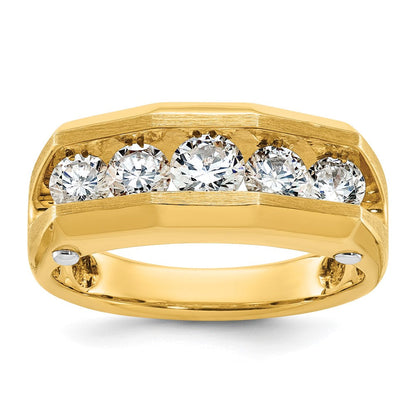 14K Bicolor-Gold Herren-Ring, poliert und satiniert, mit 1,5K Diamant, komplett besetzt