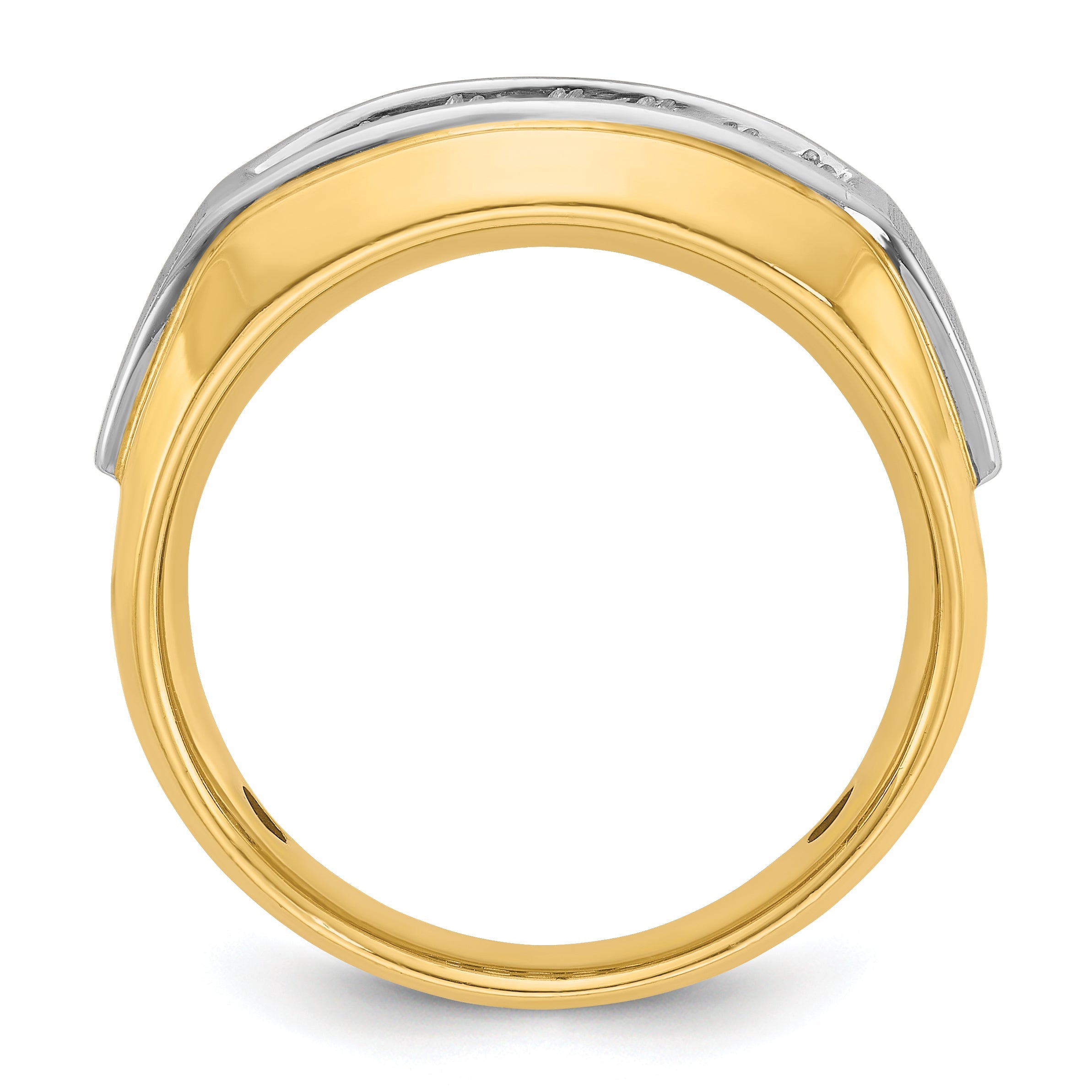 14K Bicolor Gold Herren-Ring, poliert und satiniert, mit 0,5 ct. Diamant